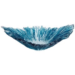 Bol corail ovale en turquoise, centre de table en verre sculptural bleu de Wayne Charmer