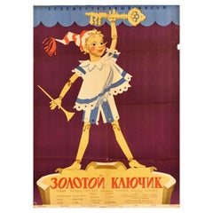 Affiche vintage d'origine du film The Golden Key Adventures Of Pinocchio Buratino