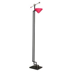 Italian Modern Metal Structure and Magenta Conical Diffuser Floor Lamp, 1980s