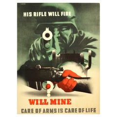 Original Vintage WWII Poster His Rifle Will Fire Abram Games War Military Safety