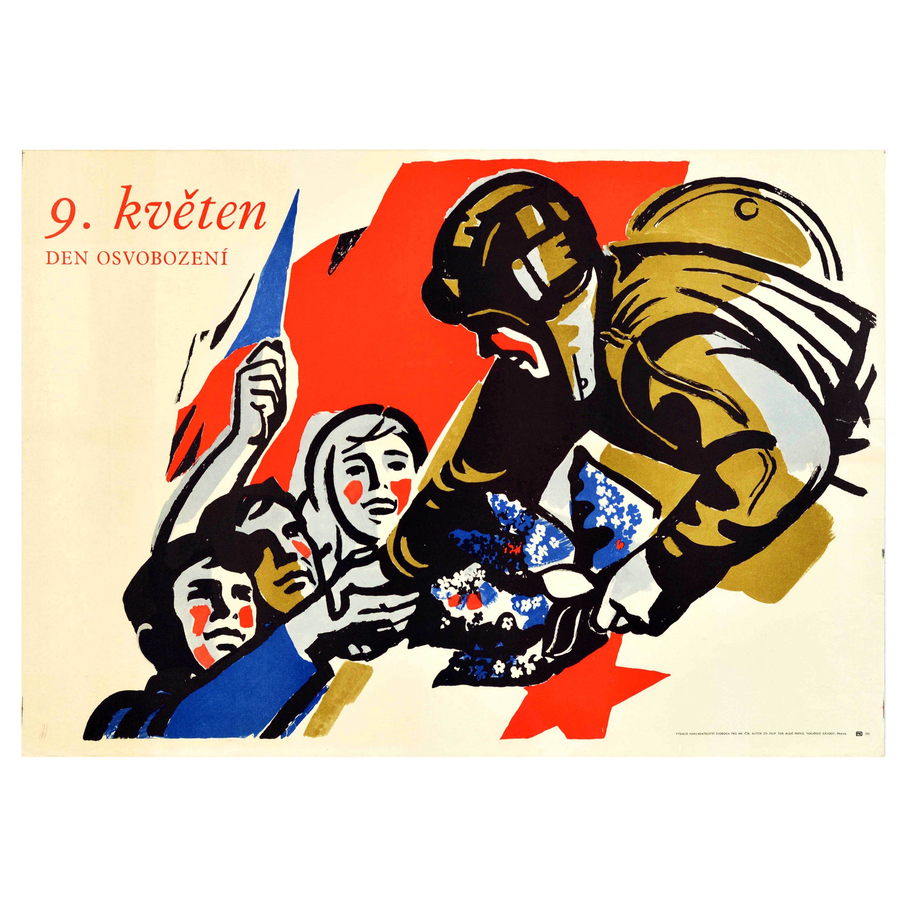 Original Vintage Poster May 9 Den Osvobozeni Freedom Day End WWII Czechoslovakia For Sale