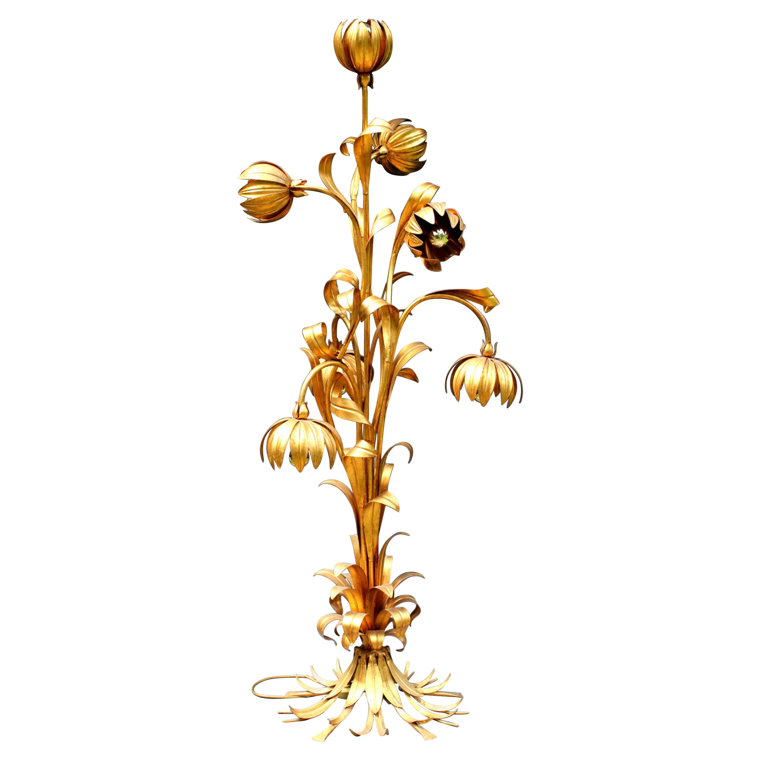 Banci Firence Large Gilt Floor Lamp, Italy 1950s For Sale