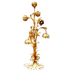 Vintage Banci Firence Large Gilt Floor Lamp, Italy 1950s
