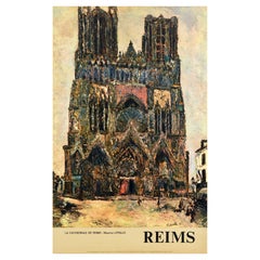 Original Vintage Travel Poster Le Cathedrale De Reims Cathedral Church France