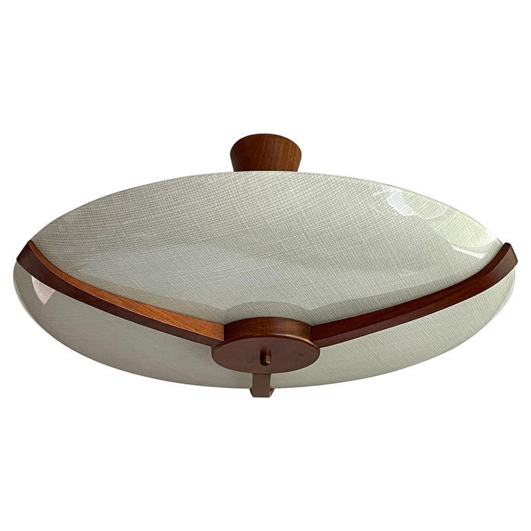 Large Superb Condition 3 Light Midcentury Modern Glass Flush Mount with ...