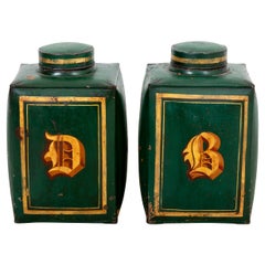 Antique Pair of English Tea Canisters 19th Century