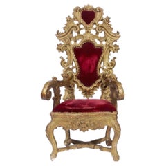 18th Century Louis XVI Throne Gilded Wooden