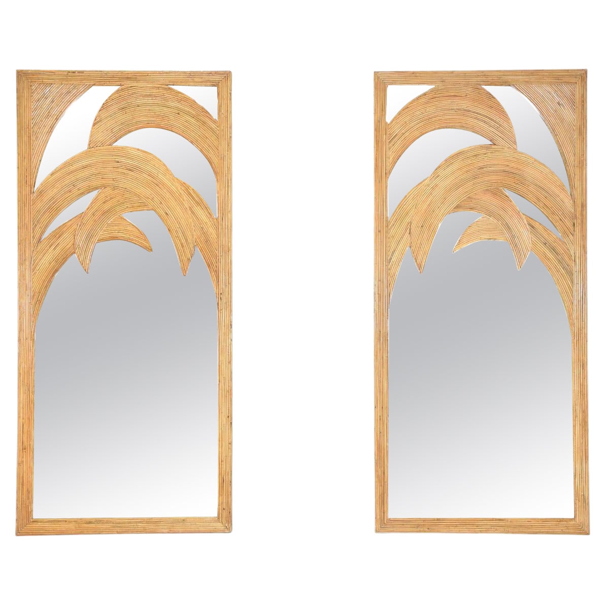 Rare Pair Large Rattan Bamboo Mirror by Vivai del Sud Roma, 1970s