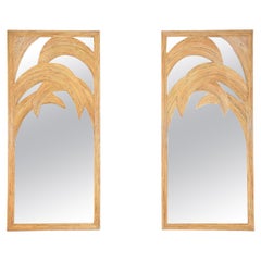 Vintage Rare Pair Large Rattan Bamboo Mirror by Vivai del Sud Roma, 1970s