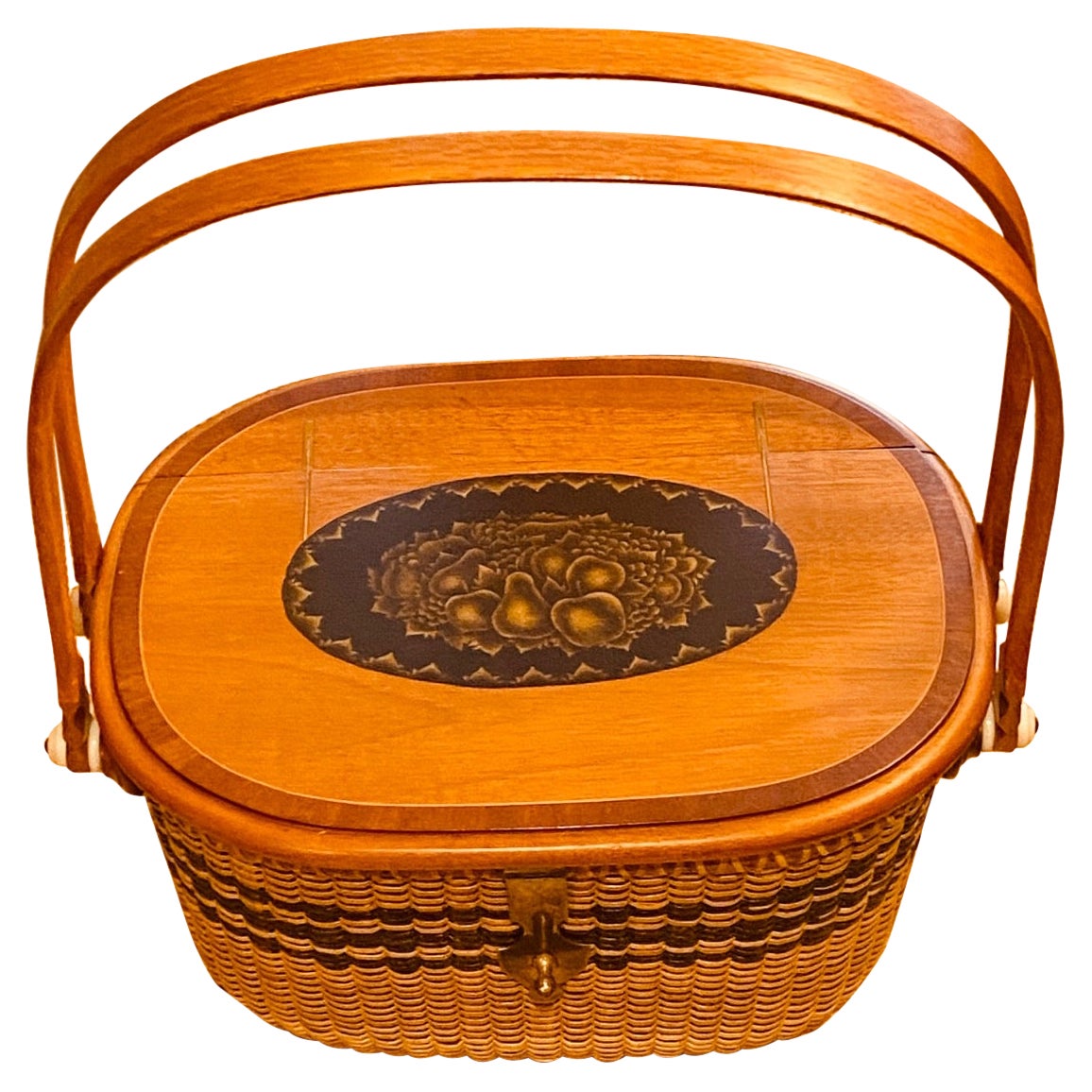 Nantucket Basket with Stencil Decorated Top, by Harry Hilbert, 1995 For Sale
