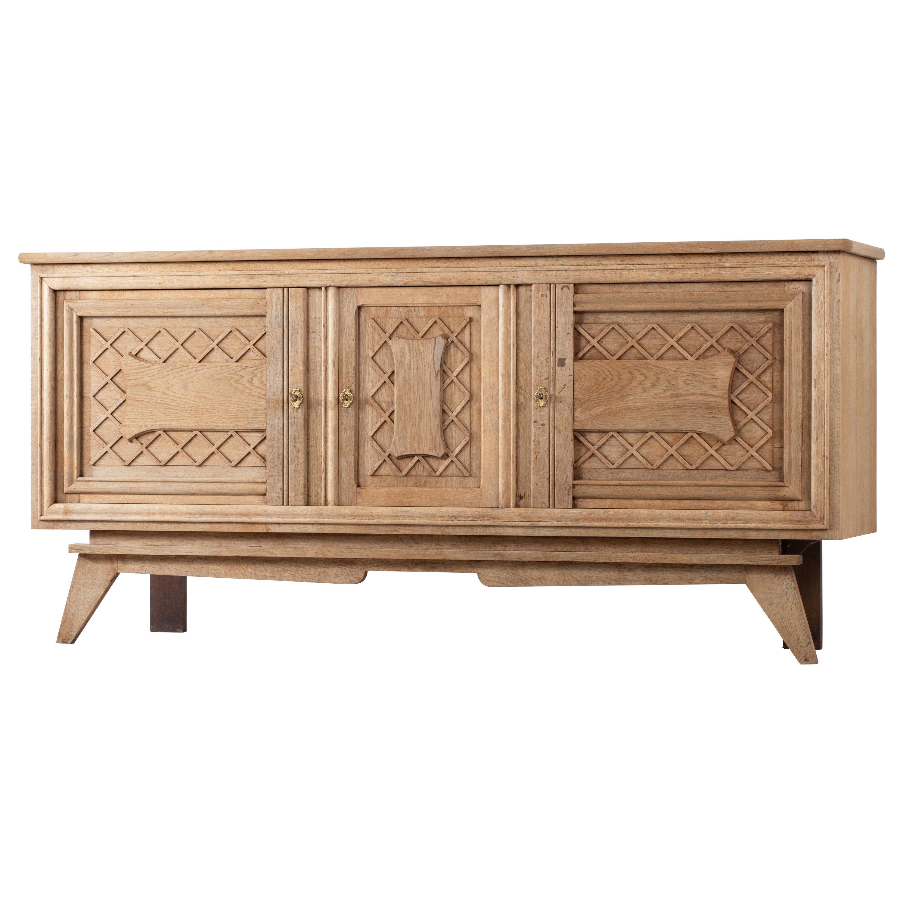 French Solid Oak Credenza, 1940s