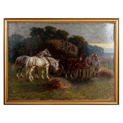 Antique 19th Century French Barbizon School Painting of Hay Making