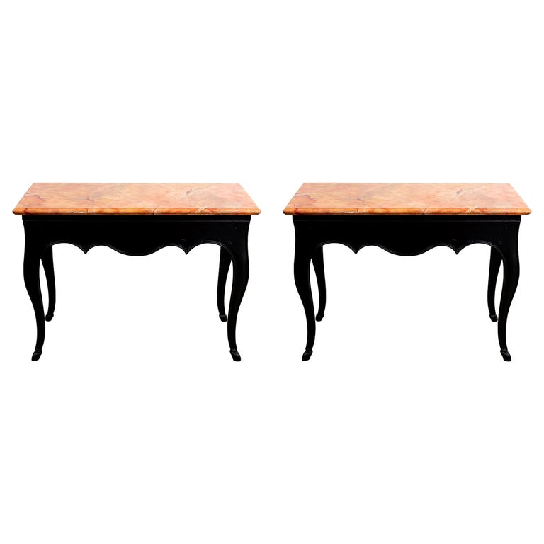 Pair of Italian Tables with Faux Marble Tops For Sale at 1stDibs