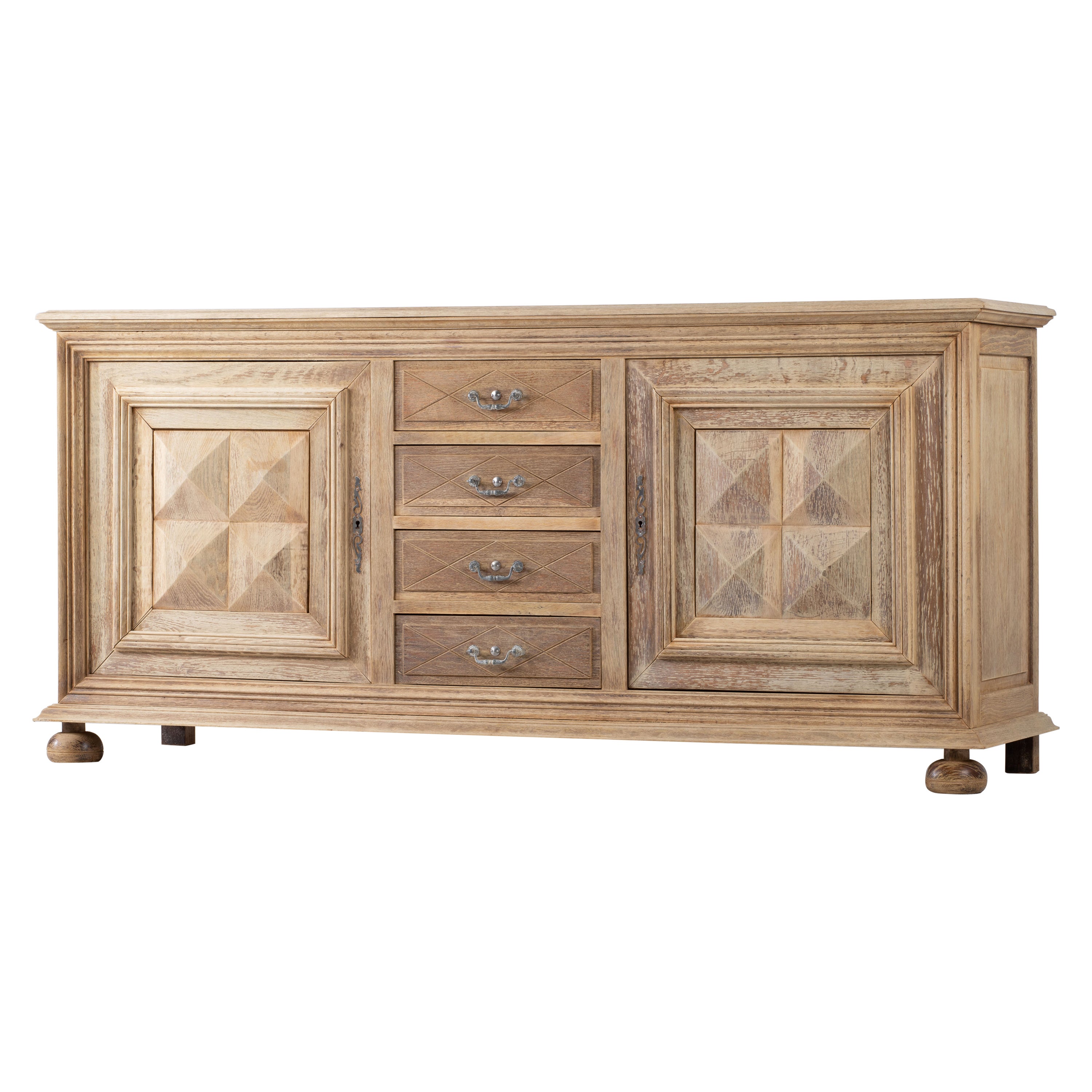 Solid Oak Credenza with Graphic Details, France For Sale
