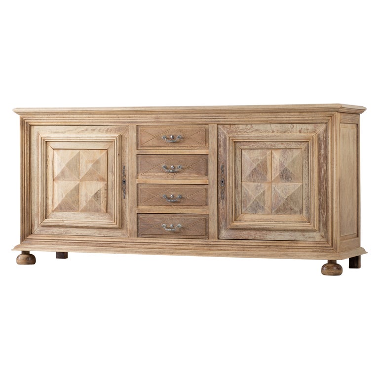 Solid Oak Credenza with Graphic Details, France For Sale at 1stDibs