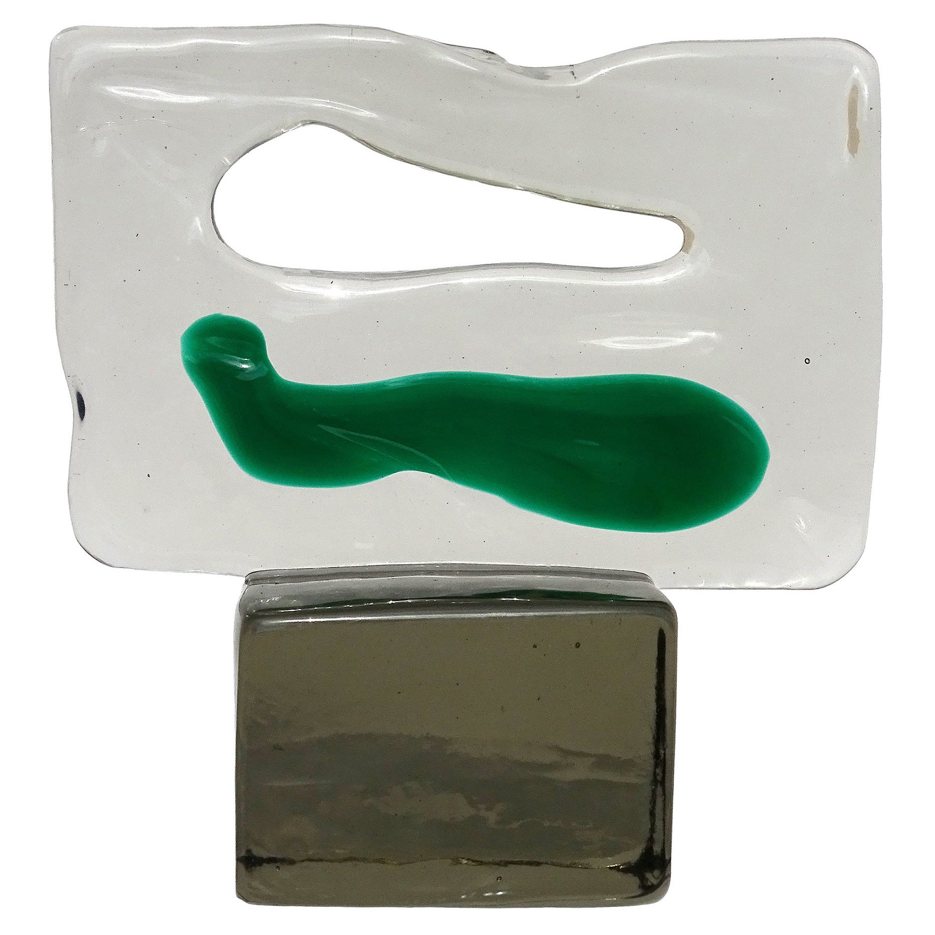 Luciano Gaspari Salviati Murano Smoky Green Italian Art Glass Abstract Sculpture