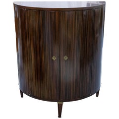 Contemporary Modern Transitional Zebra Wood Demilune Console Entryway Cabinet