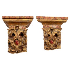 Pair of Faux Marble and Giltwood Wall Brackets