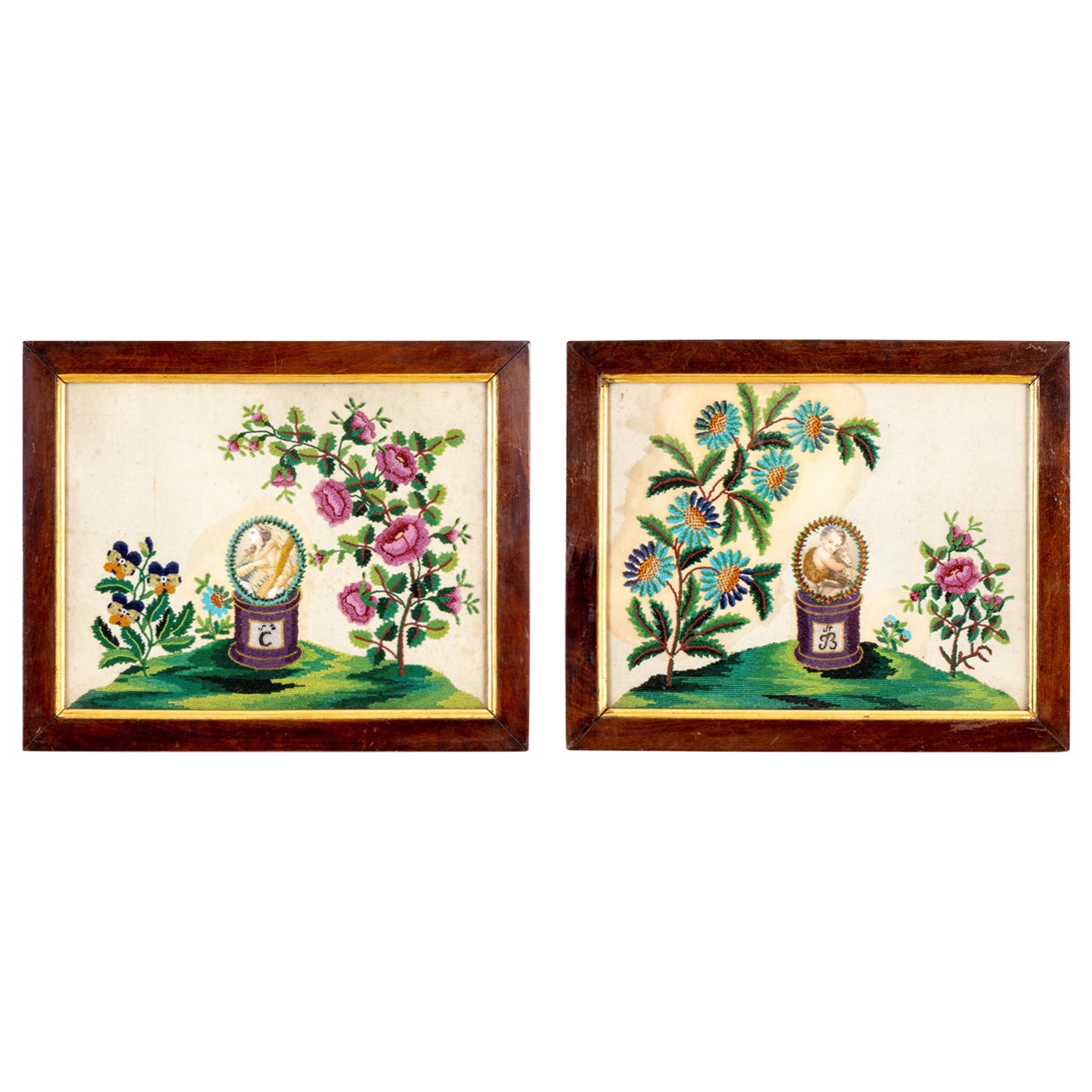 Pair of Beaded Needleworks For Sale