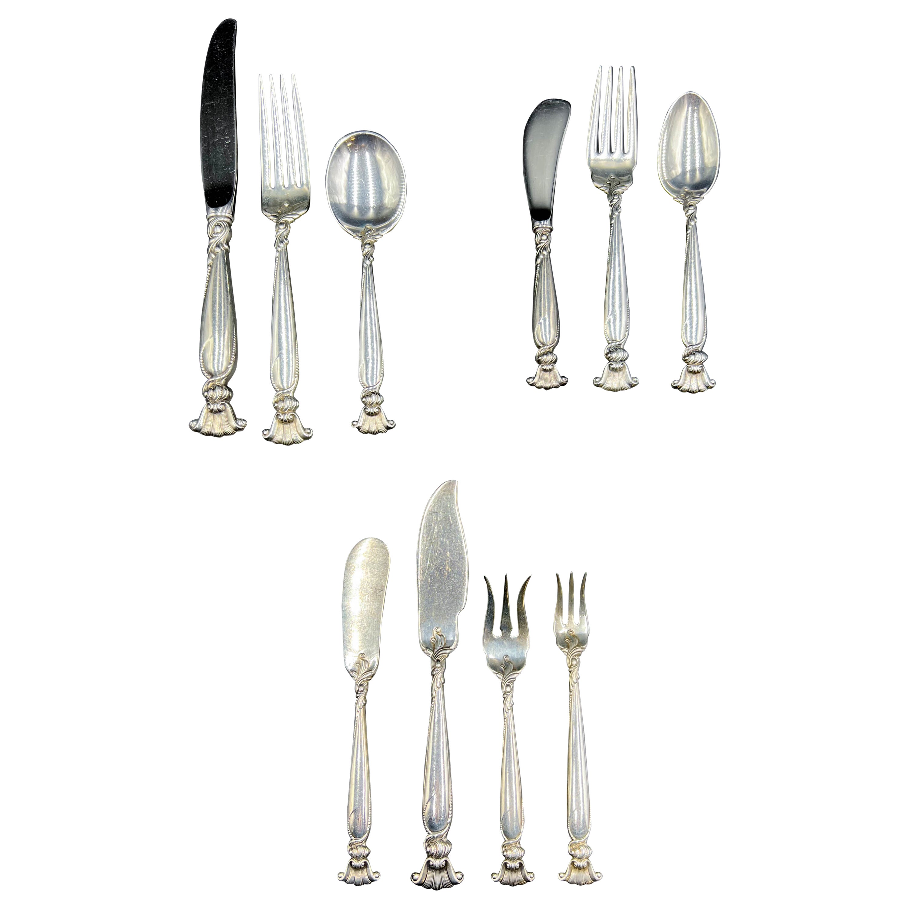 Wallace Sterling Silver Flatware Set, 98 Pieces "Romance of the Sea" For Sale
