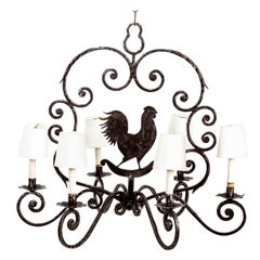 French Vintage Bronzed Rooster Chandelier