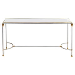 1970s Chrome and Brass Console Table with Glass Top
