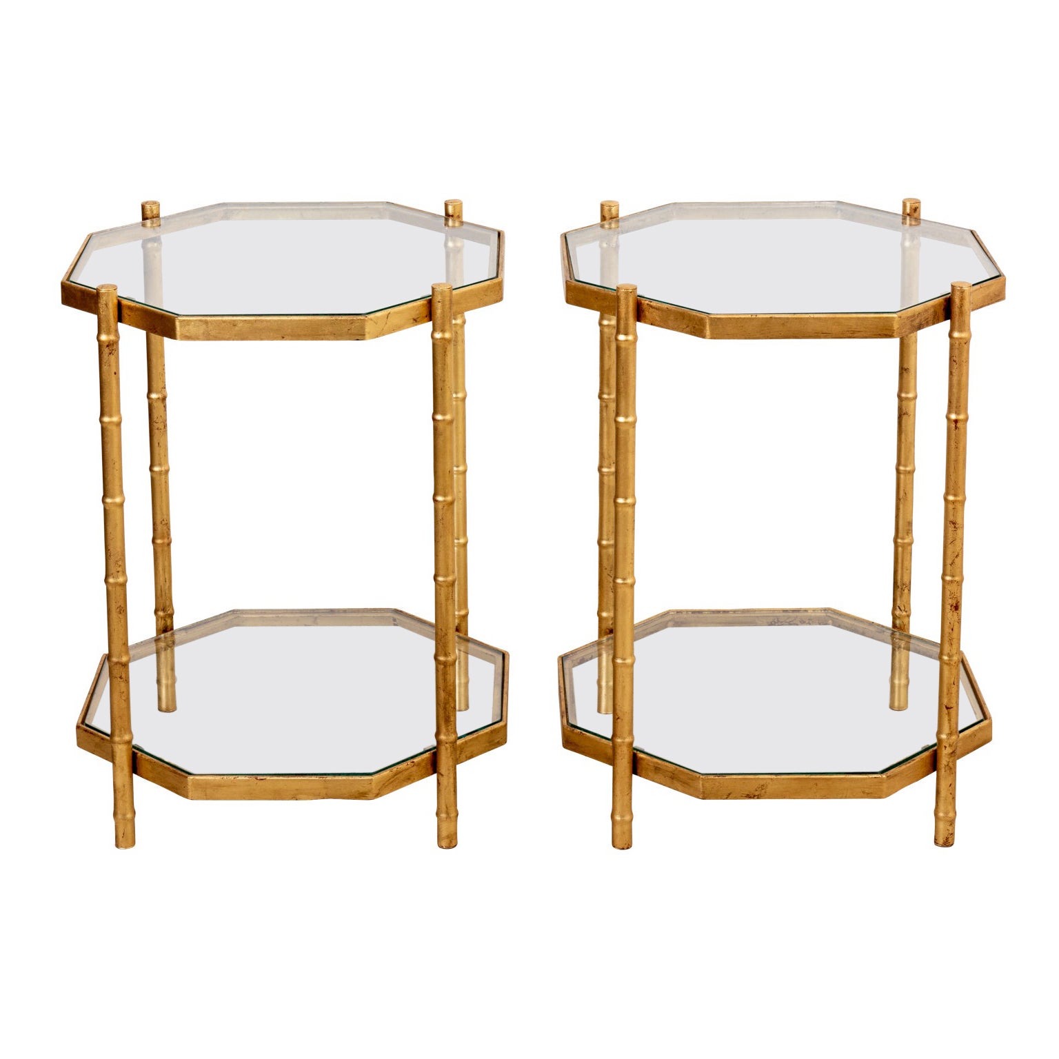 Pair of Hollywood Regency Gilt Faux Bamboo Side Tables For Sale at 1stDibs