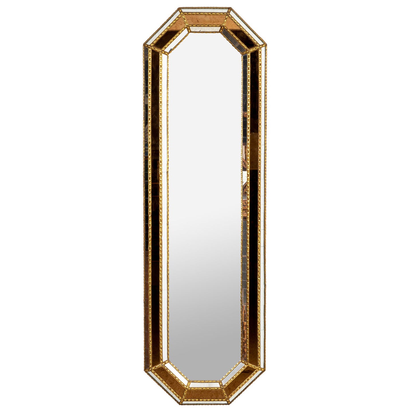 Vintage Brass Trimmed Pyramid Mirror For Sale at 1stDibs
