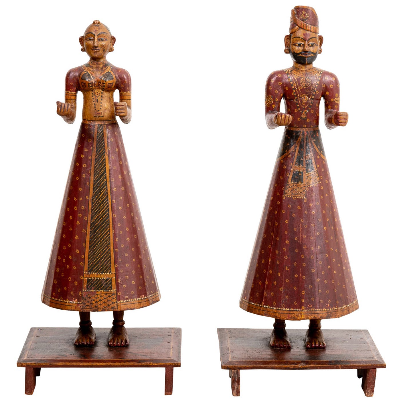 Pair of 19th Century South Indian Painted Figures