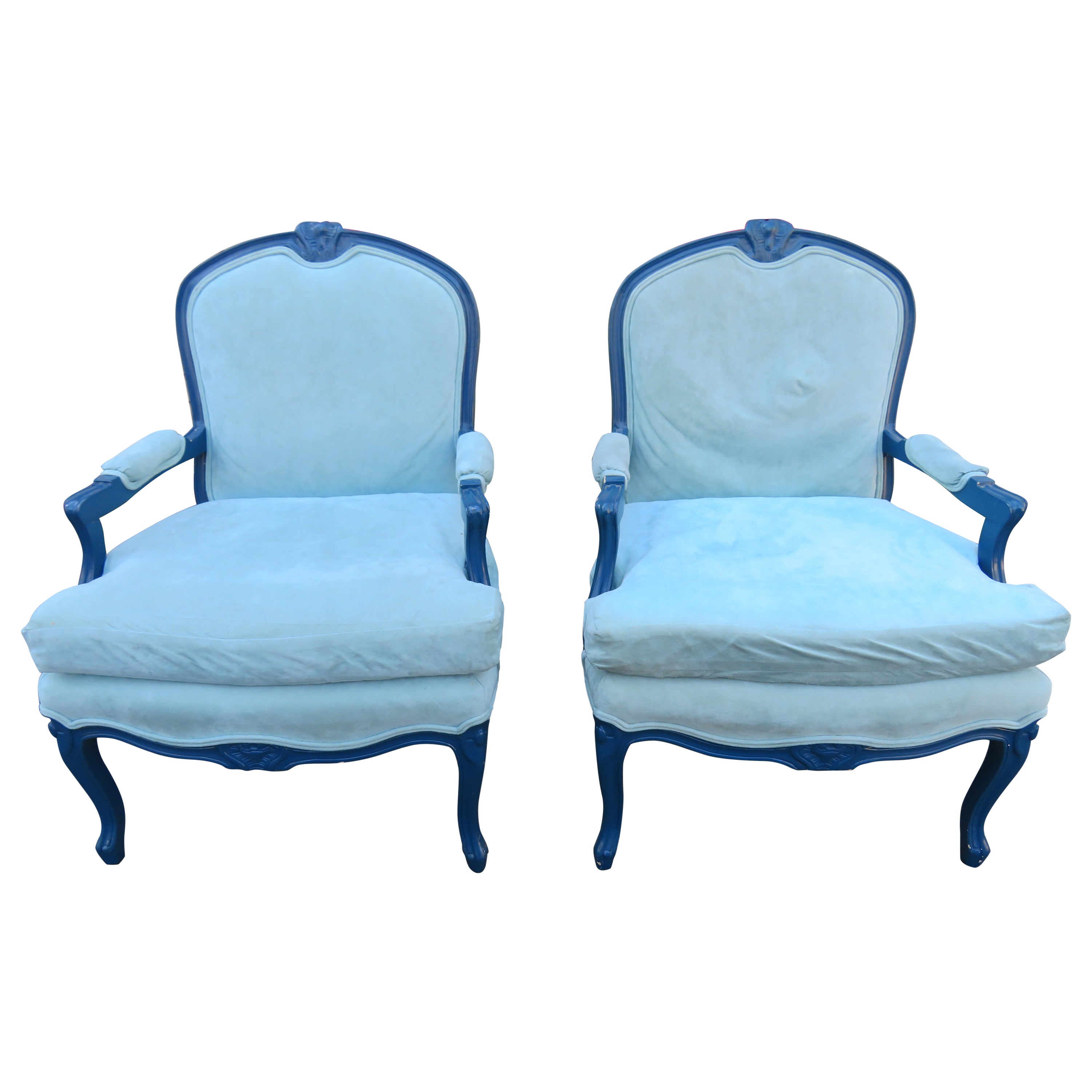 Exciting Pair Erwin Lambert Louis XV Lacquered Fauteuil Chairs Mid-Century For Sale