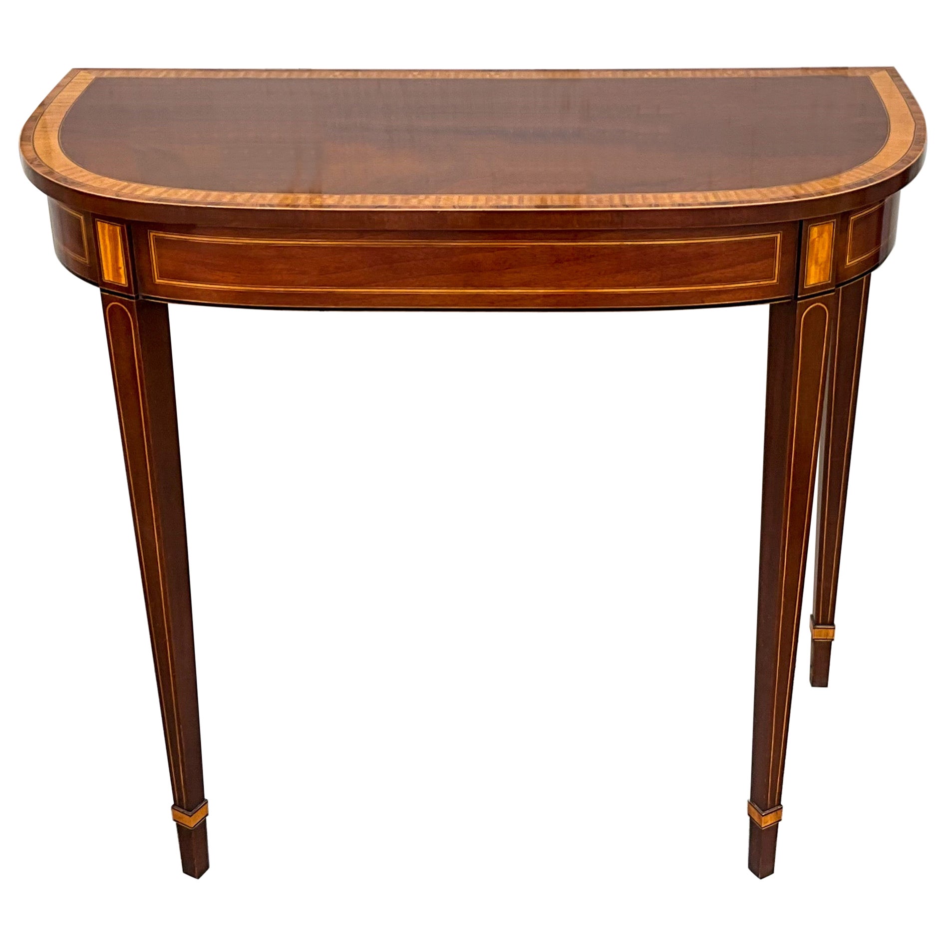 1970s Baker Furniture Banded Mahogany and Satinwood Console Table