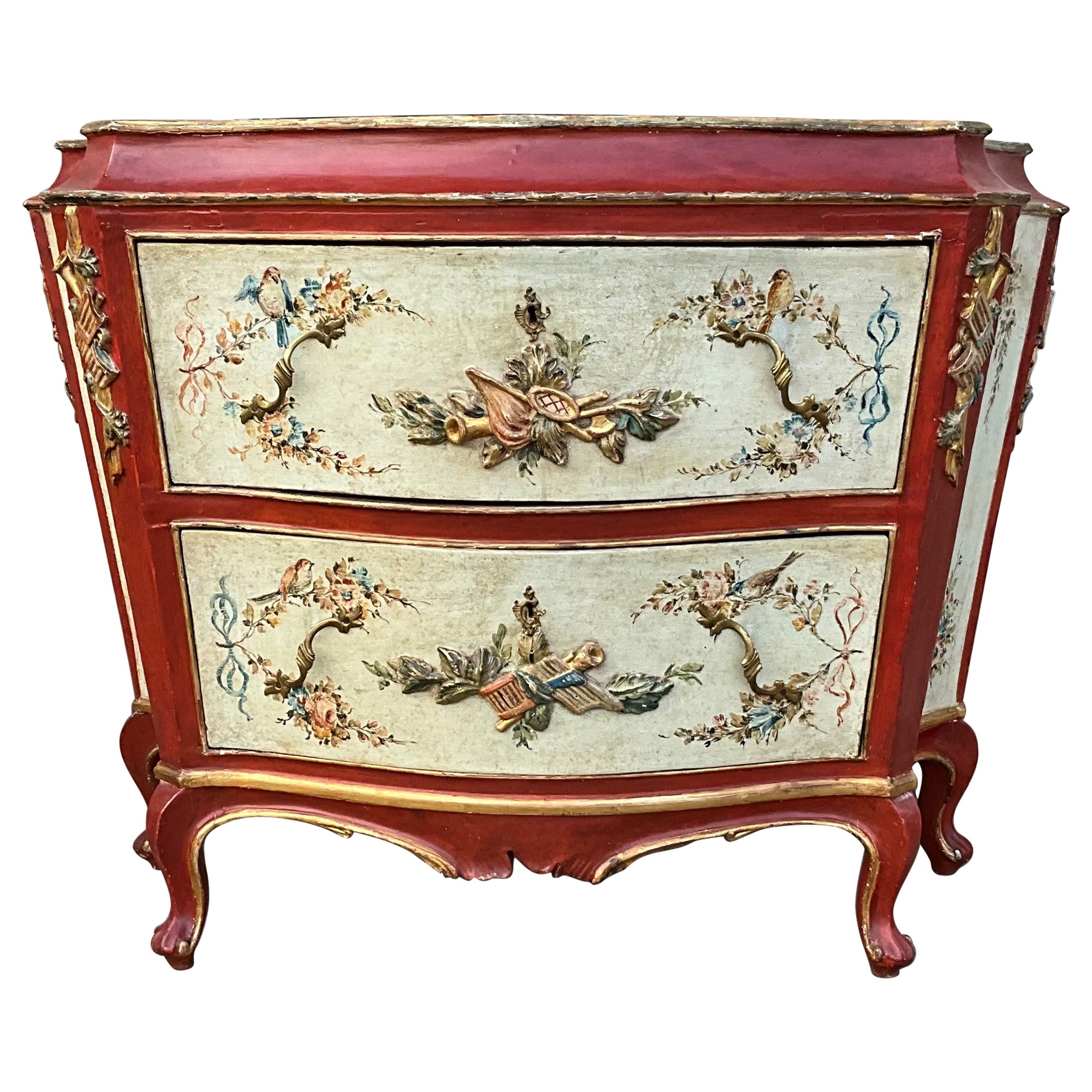 19th-C. Hand Painted and Carved Venetian Commode or Chest For Sale