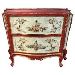 19th-C. Hand Painted and Carved Venetian Commode or Chest