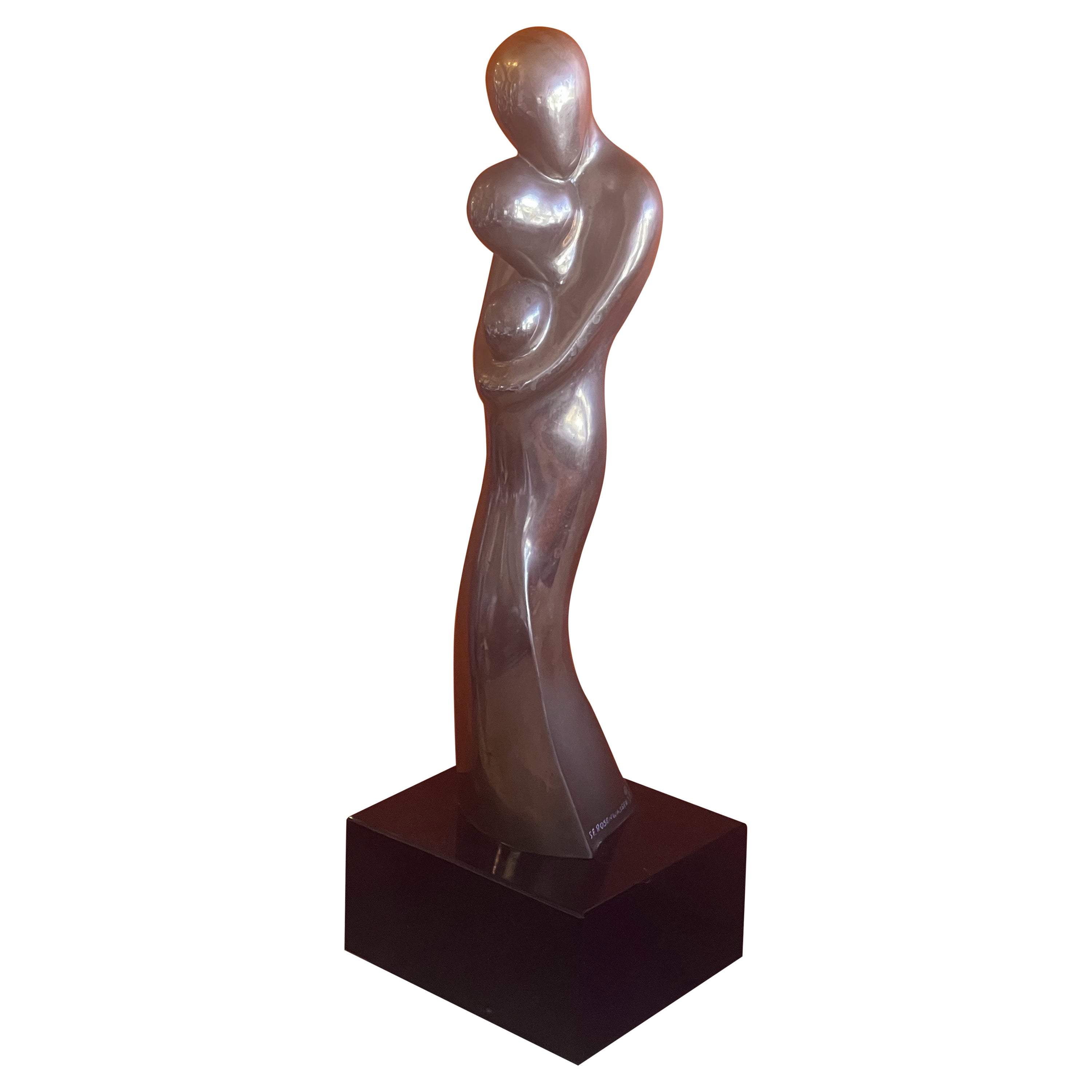 Figurative Mother and Child Bronze Sculpture on Marble Base by Sy Rosenwasser For Sale