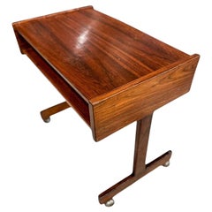 Midcentury Modern Console in Hardwood & Chrome Wheels. Sergio Rodrigues, Brazil