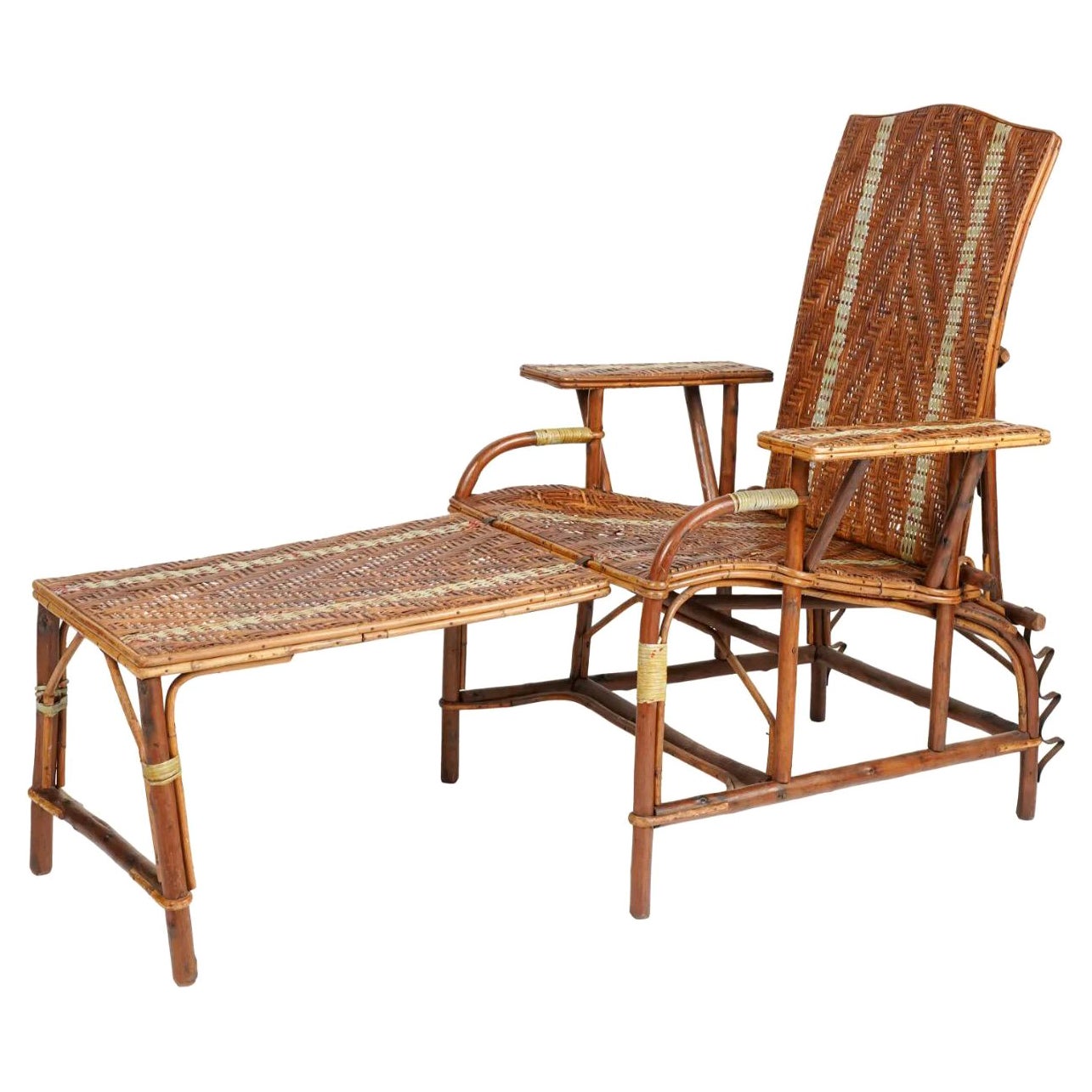 French Art Deco Rattan Deck Chair