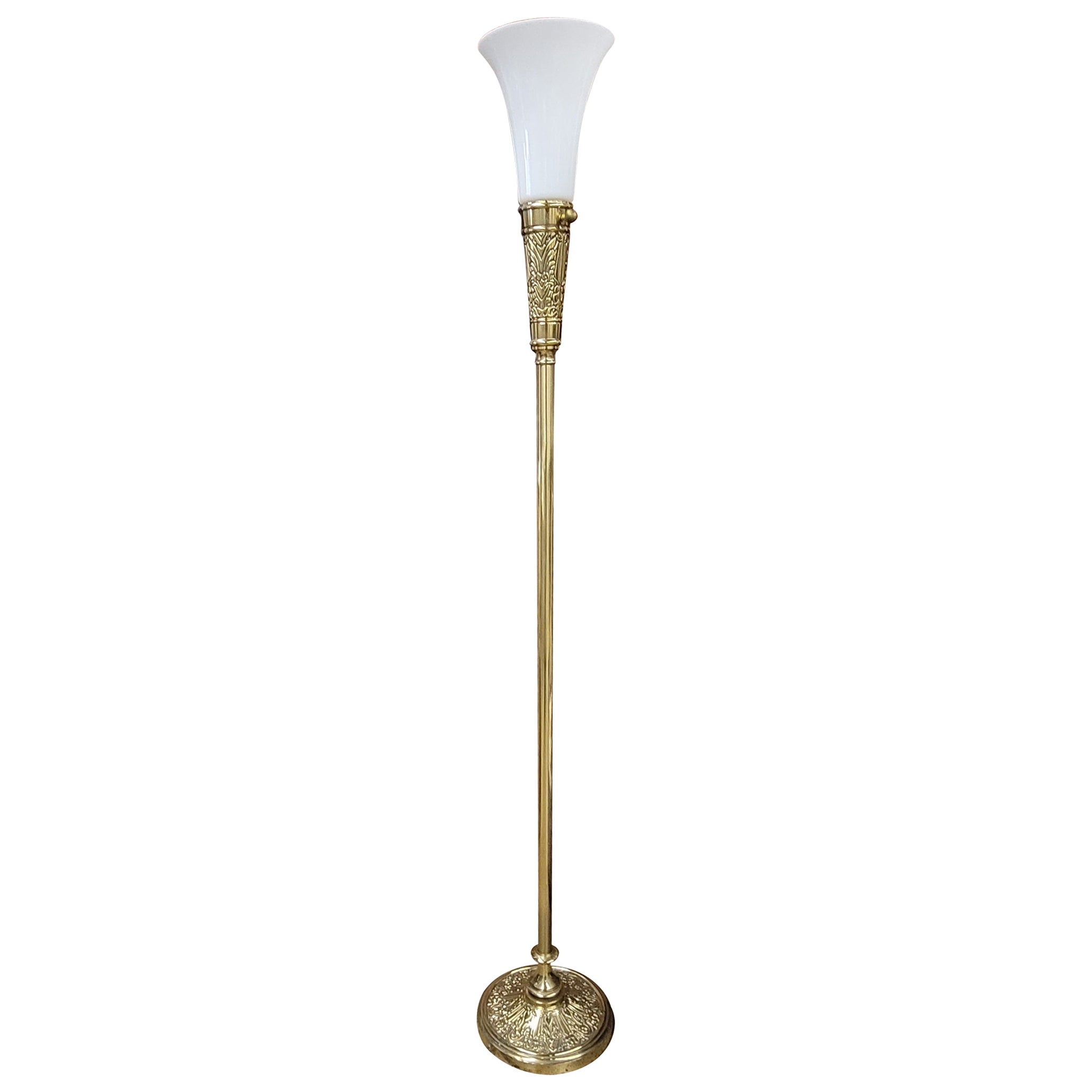 1970s Stifel  Art Deco Style Torchiere Brass Floor Lamp