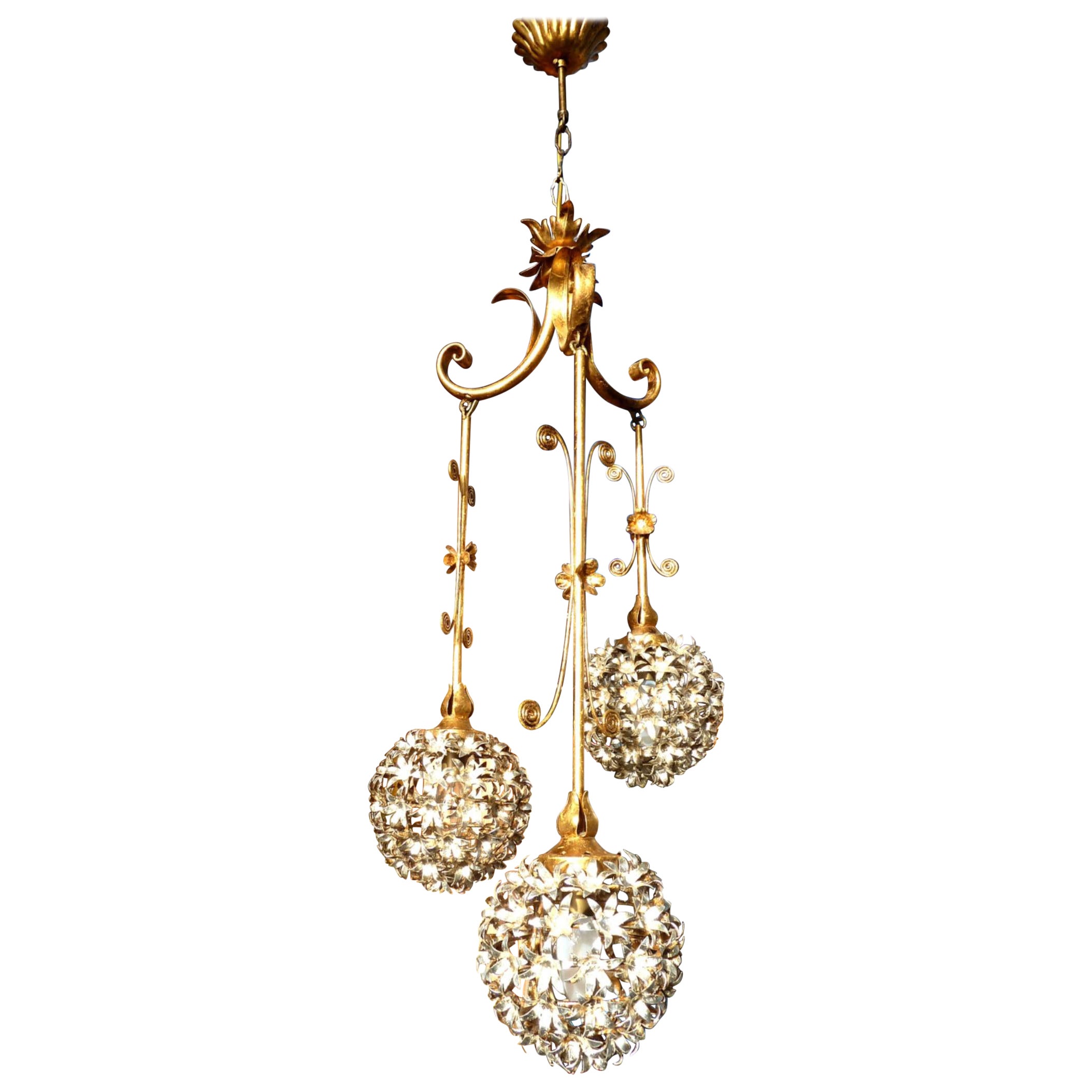 Banci Firence Gold & Silver Plated Chandelier, Italy 1950s For Sale