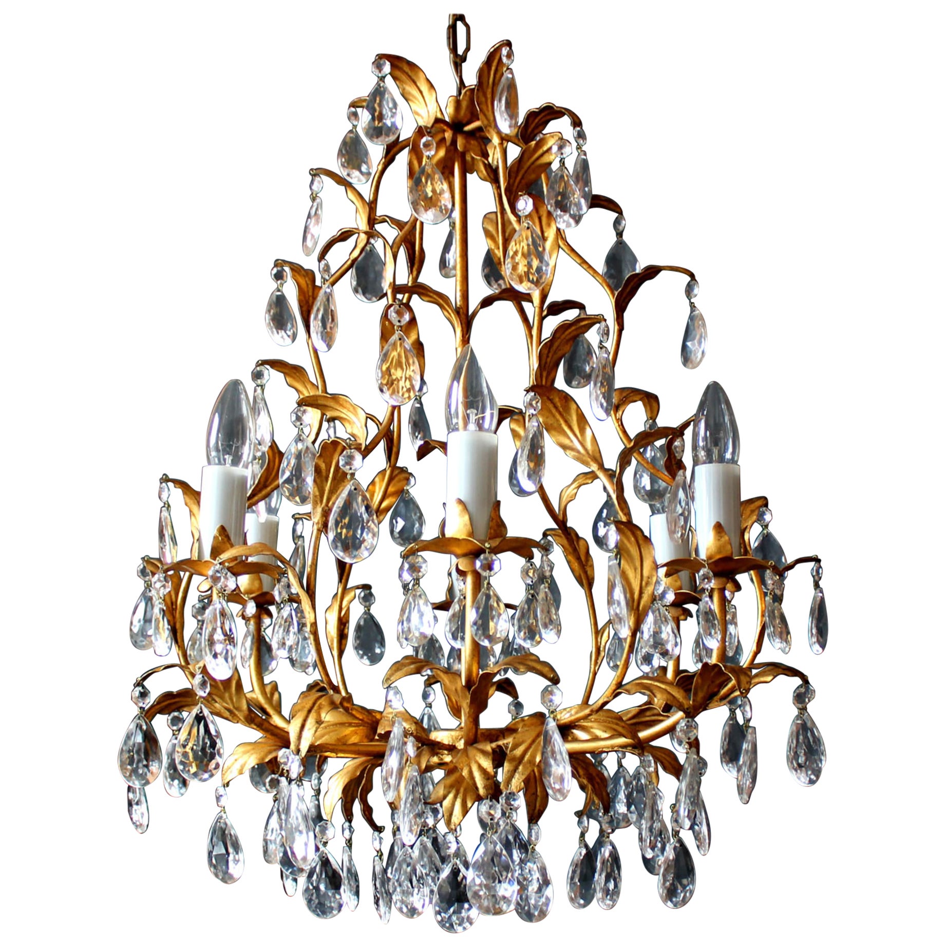 Petite Gold-Plated Banci Firence Chandelier, Italy 1950s For Sale