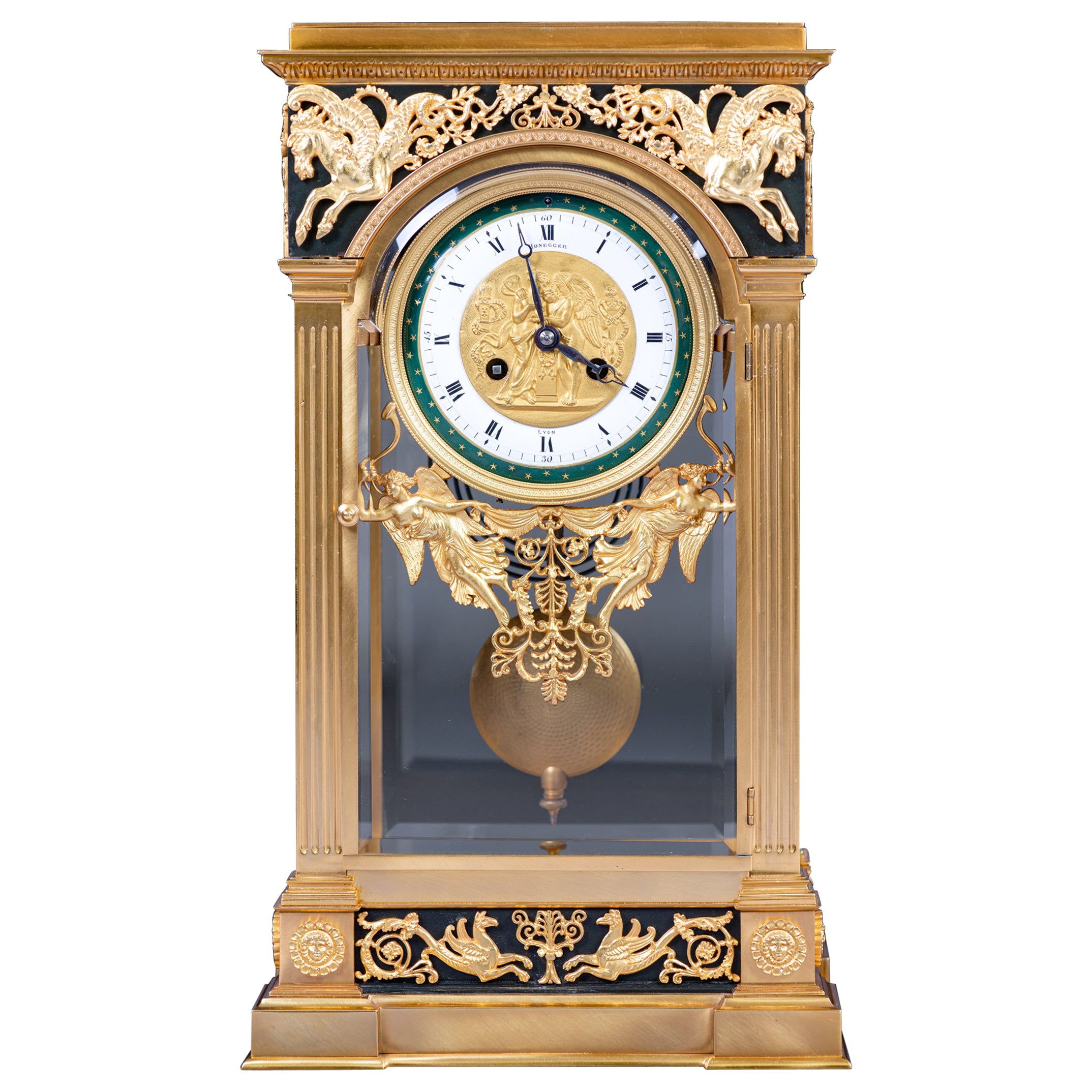 19th Century, French Bronze & Ormolu Mantle Clock by Honegger