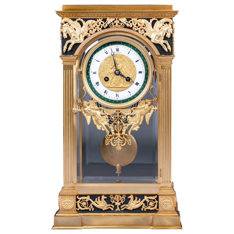 19th Century, French Bronze & Ormolu Mantle Clock by Honegger For Sale