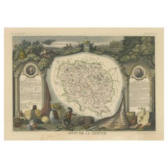 Antique Old Map of the French department of Creuse, France