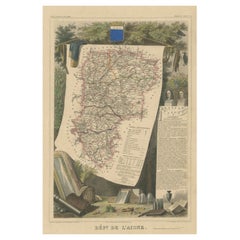 Carte ancienne colorée à la main du département de l'Aisne, France
