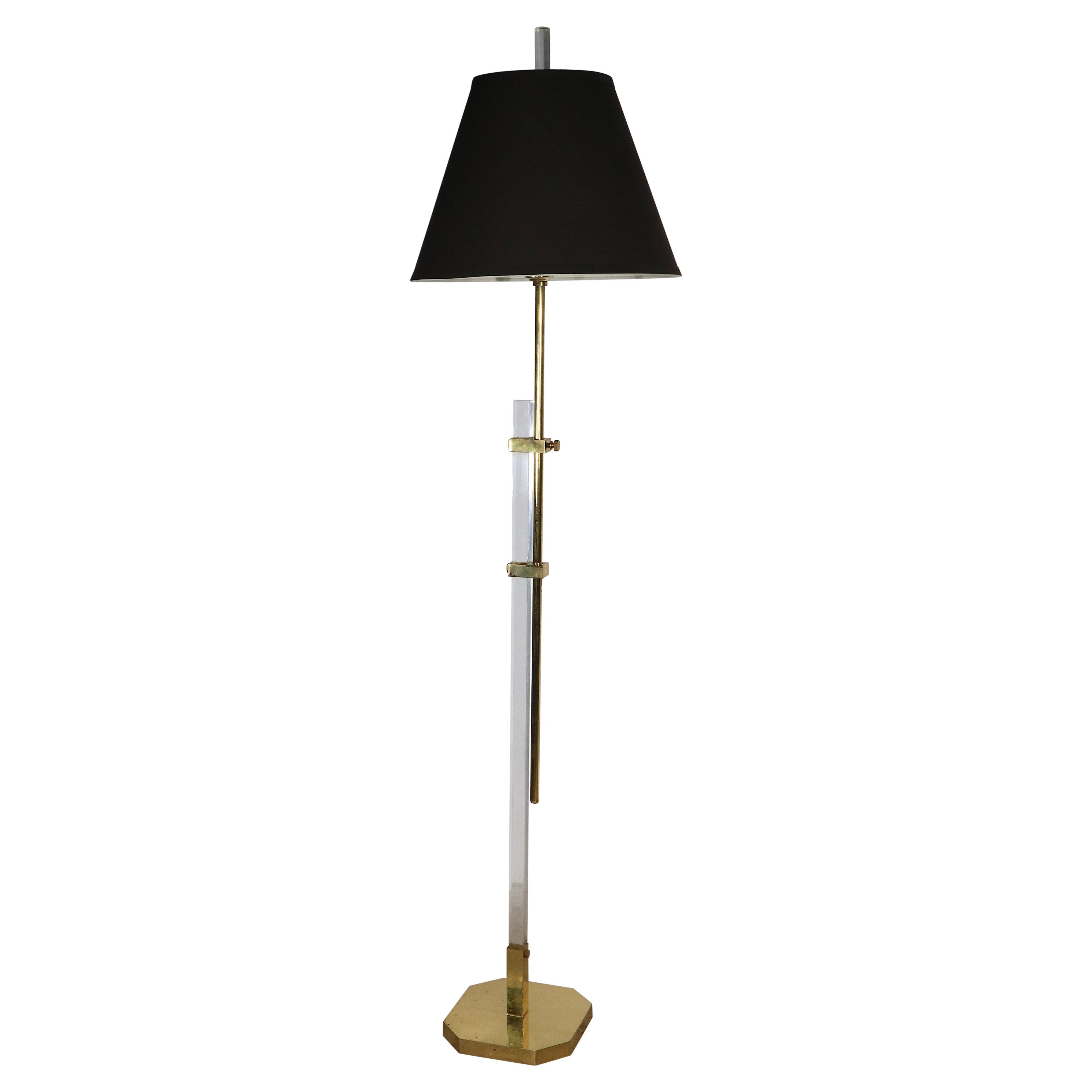  Adjustable Hollywood Regency Style Brass and Lucite Floor Lamp c. 1970/1980's For Sale