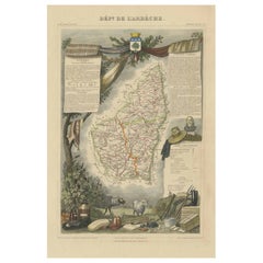 Vecchia mappa del Dipartimento francese dell'Ardèche, Francia