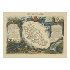 Mapa Antiguo Coloreado a Mano del Departamento de Vaucluse, Francia