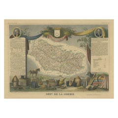 Mapa antiguo coloreado a mano del departamento de Somme, Francia