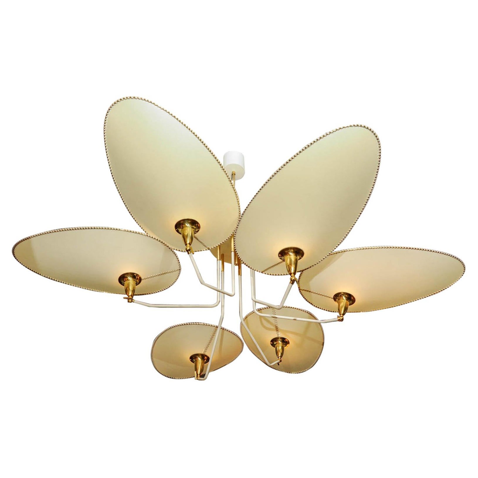 Brass and Parchment Paper Chandelier by Diego Mardegan for Glustin Luminaires