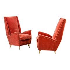 20th Century Gio Ponti ISA Bergamo Pair of Armchairs Made in Wood and Fabric 40s