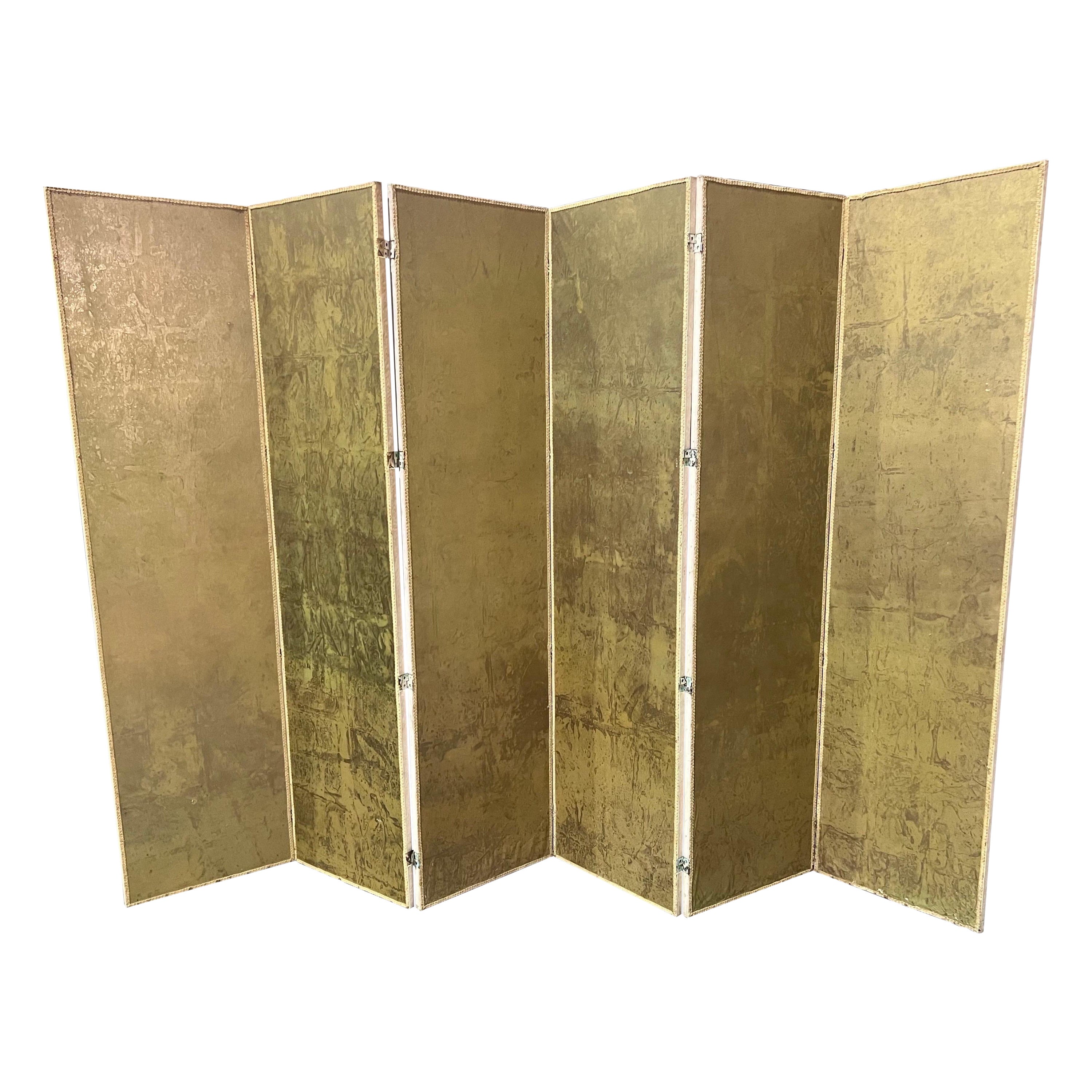 Midcentury 6 Panel Gold and Silver Leaf Tea Paper Screen For Sale